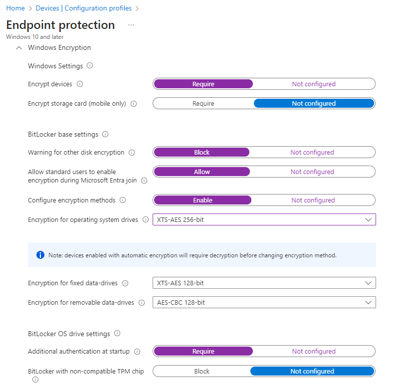 Manage BitLocker encryption from Intune